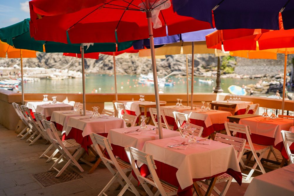 Outdoor tables on the square of Vernazza